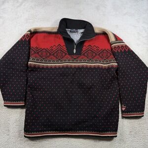 Vintage Skjaeveland Sweater Men Large Red Wool Fair Isle Nordic 1/4 Zip Birdseye